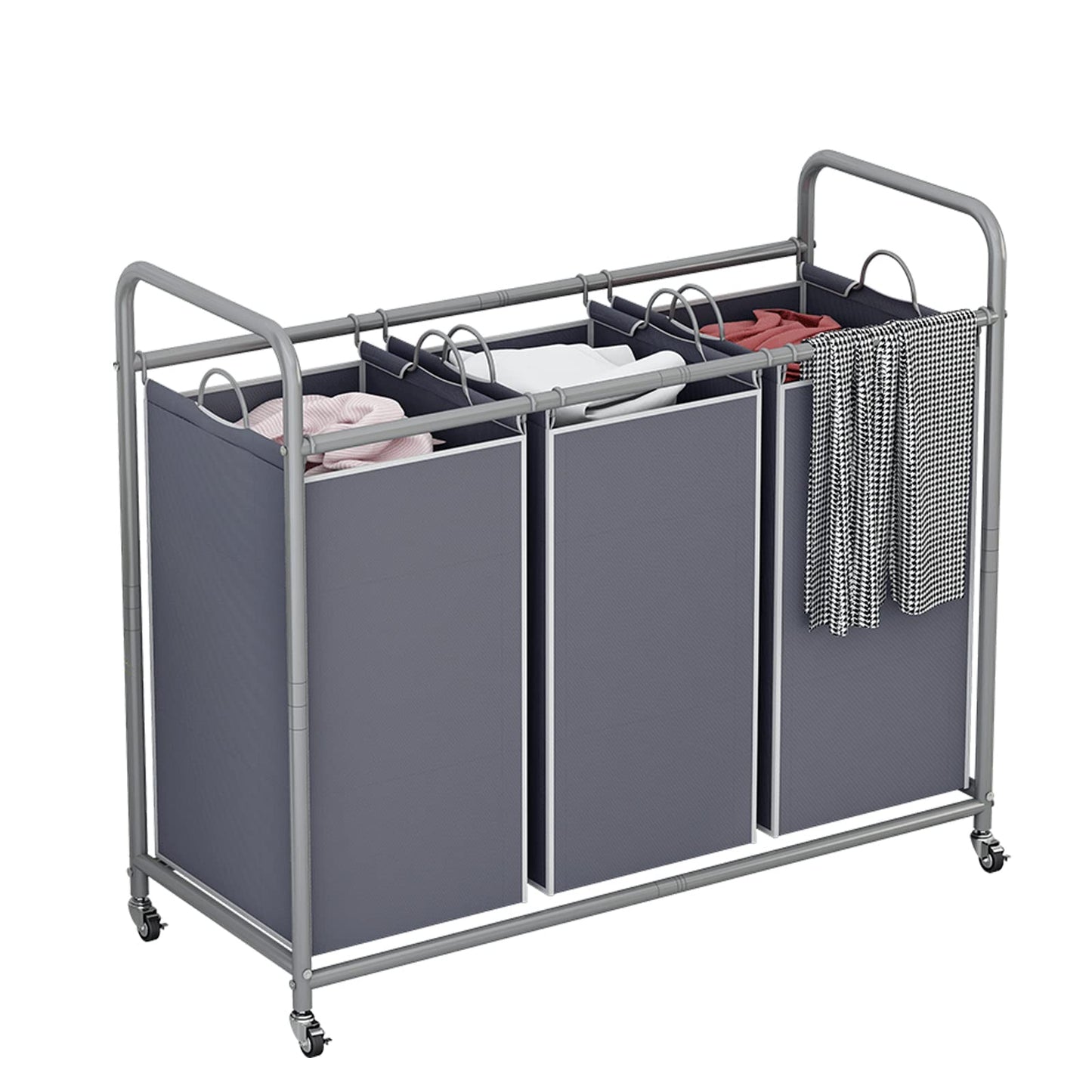 SUOERNUO 3-Bag Laundry Basket Cart with Heavy Duty Rolling Lockable Wheels and Removable