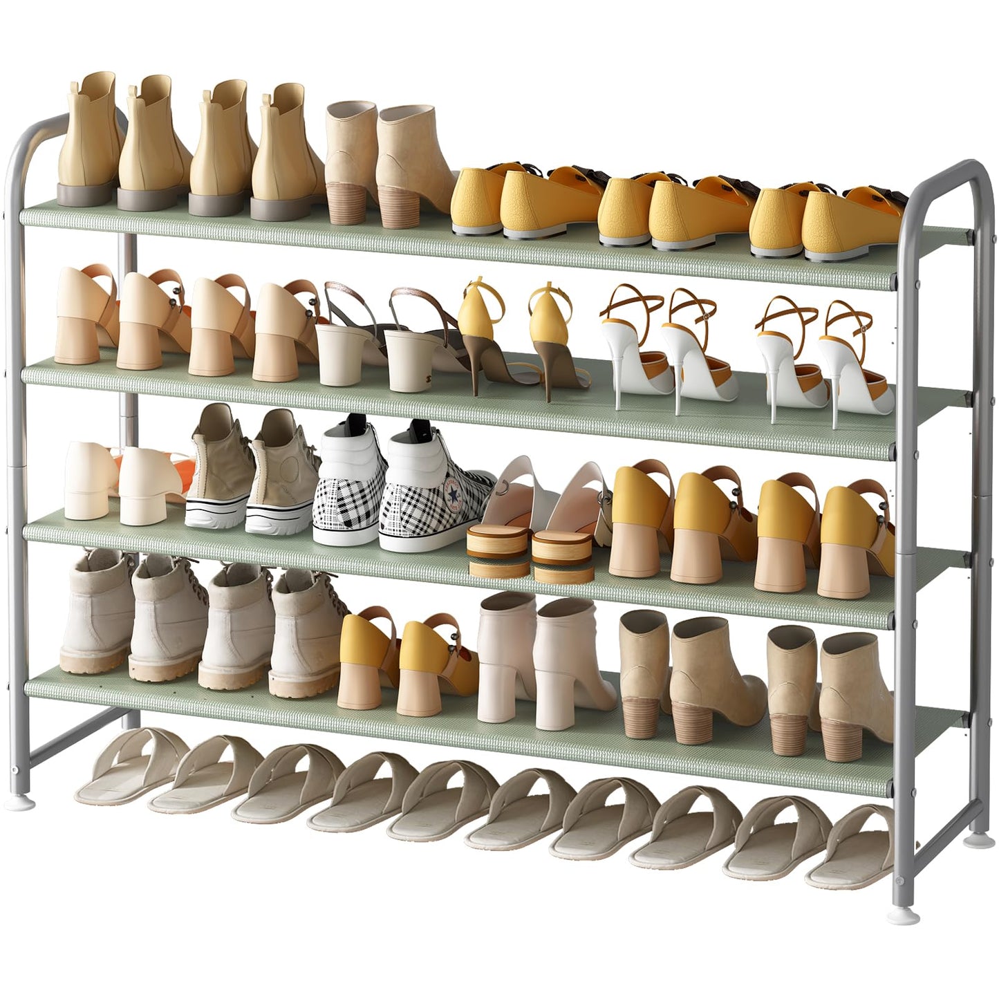 SUOERNUO Shoe Rack 4 Tier Long Storage Organizer Wide Metal Shoe Shelf
