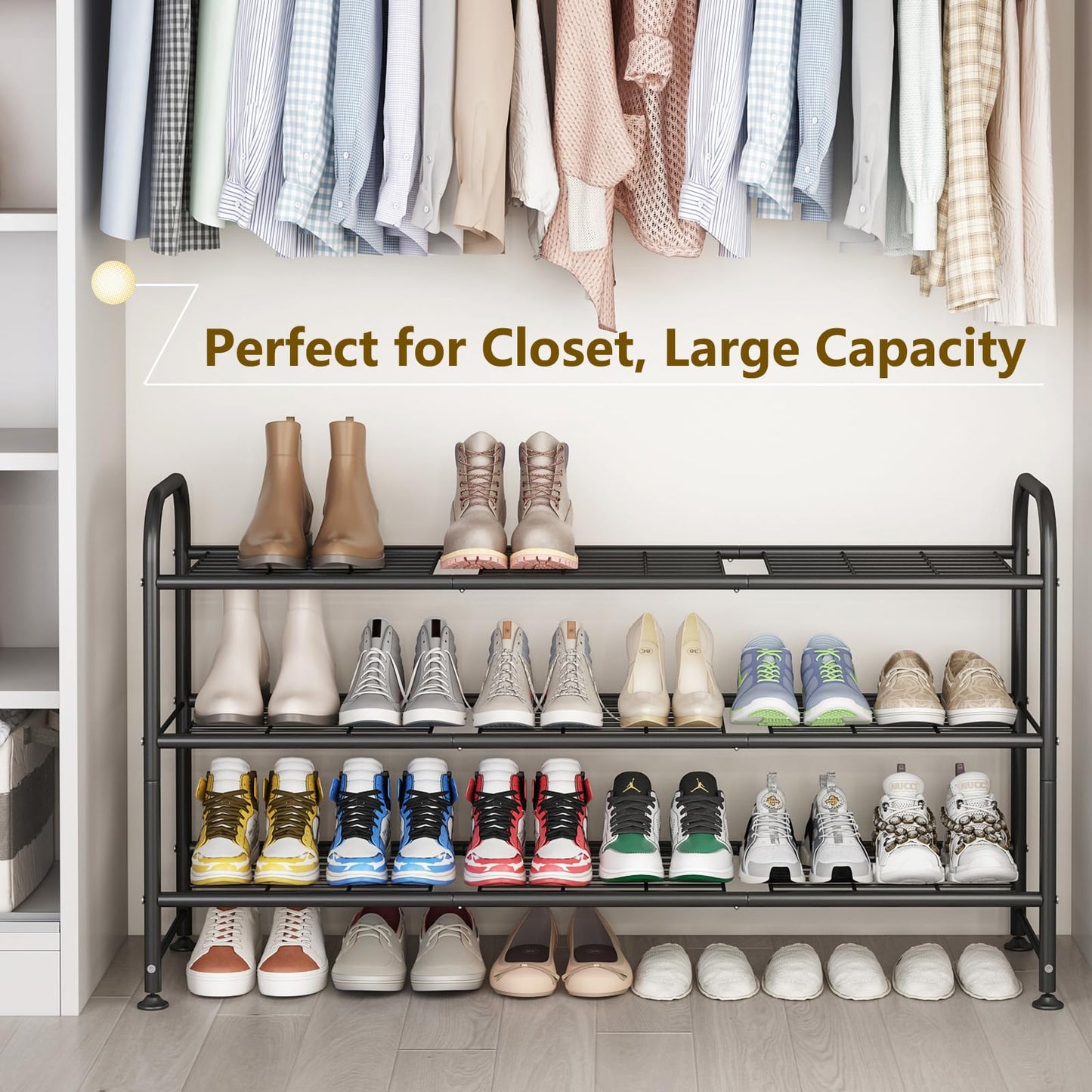 SUOERNUO Shoe Rack 3 Tier Storage Organizer for Closet Entryway Metal