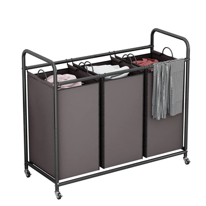 SUOERNUO 3-Bag Laundry Basket Cart with Heavy Duty Rolling Lockable Wheels and Removable
