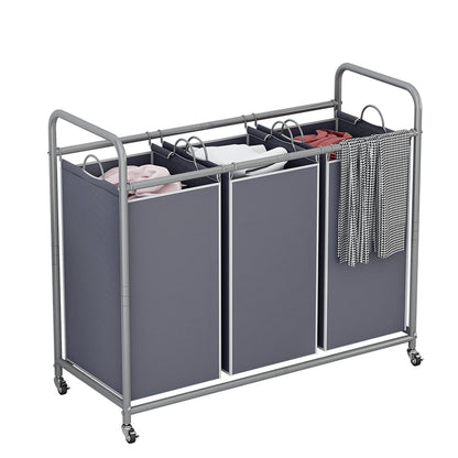 SUOERNUO 3-Bag Laundry Basket Cart with Heavy Duty Rolling Lockable Wheels and Removable