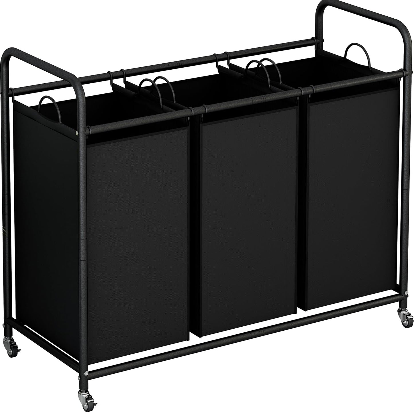 SUOERNUO 3-Bag Laundry Basket Cart with Heavy Duty Rolling Lockable Wheels and Removable