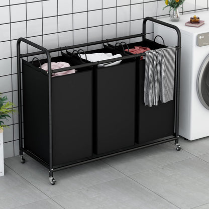 SUOERNUO 3-Bag Laundry Basket Cart with Heavy Duty Rolling Lockable Wheels and Removable