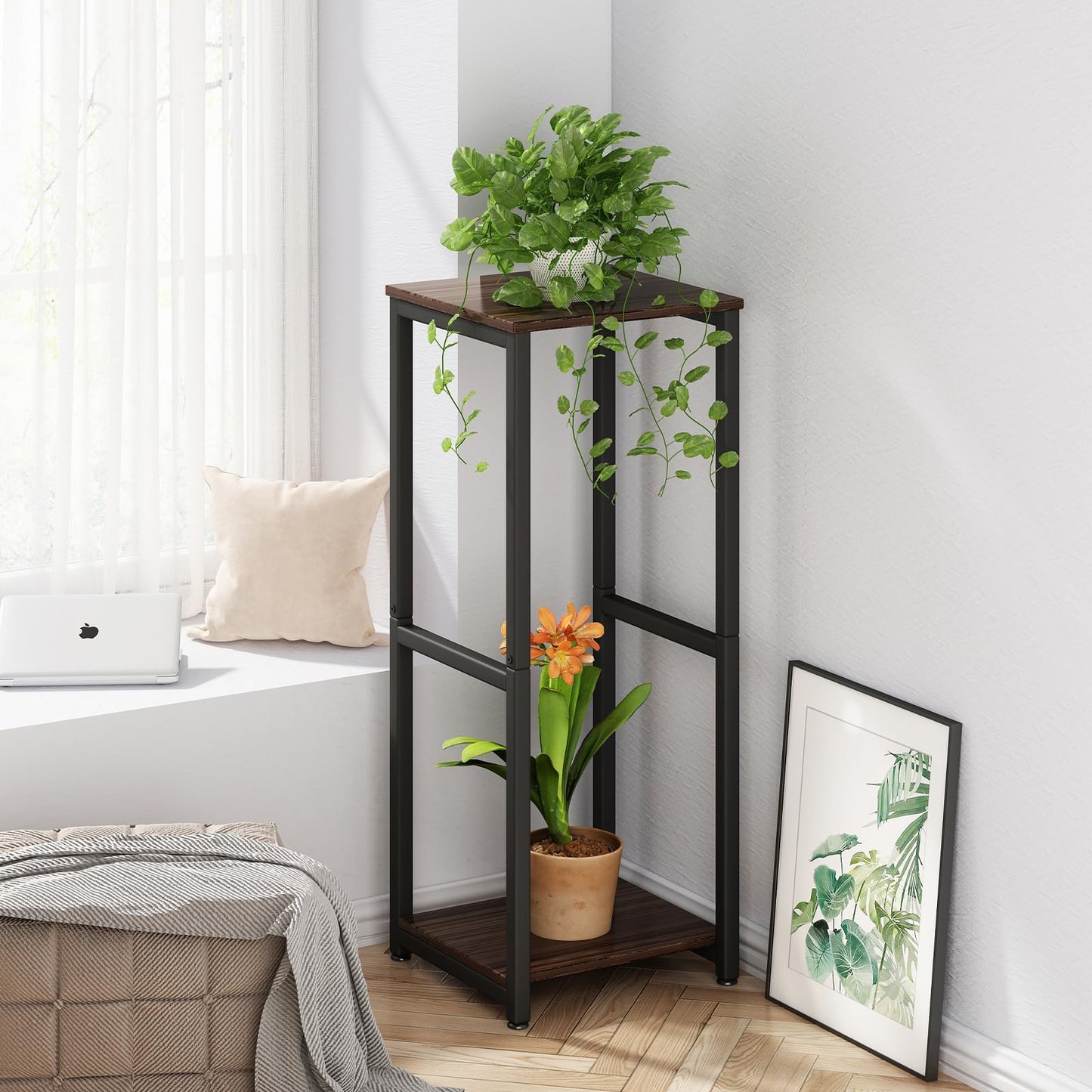 SUOERNUO Plant Stand Indoor Corner Tall 2 Tier Metal Modern Flower Storage Plant Shelf