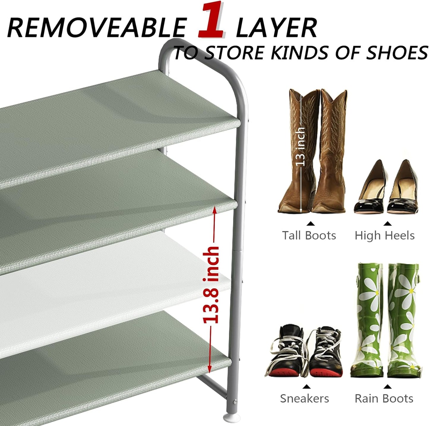 SUOERNUO Shoe Rack 4 Tier Long Storage Organizer Wide Metal Shoe Shelf