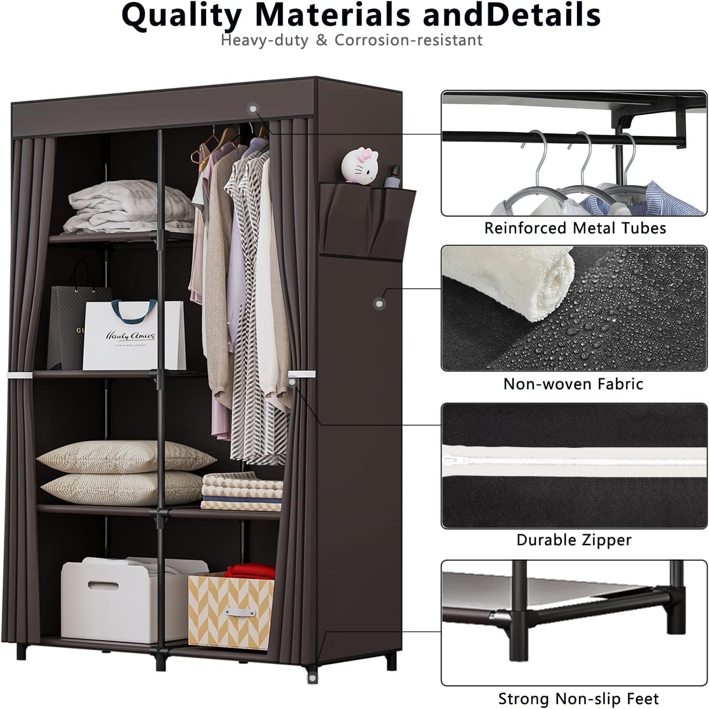 SUOERNUO 34 Inch Portable Closet Wardrobe Organizer Storage with Cover Non-Woben