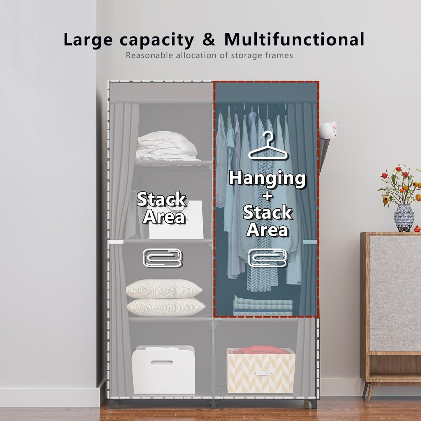 SUOERNUO 34 Inch Portable Closet Wardrobe Organizer Storage with Cover Non-Woben