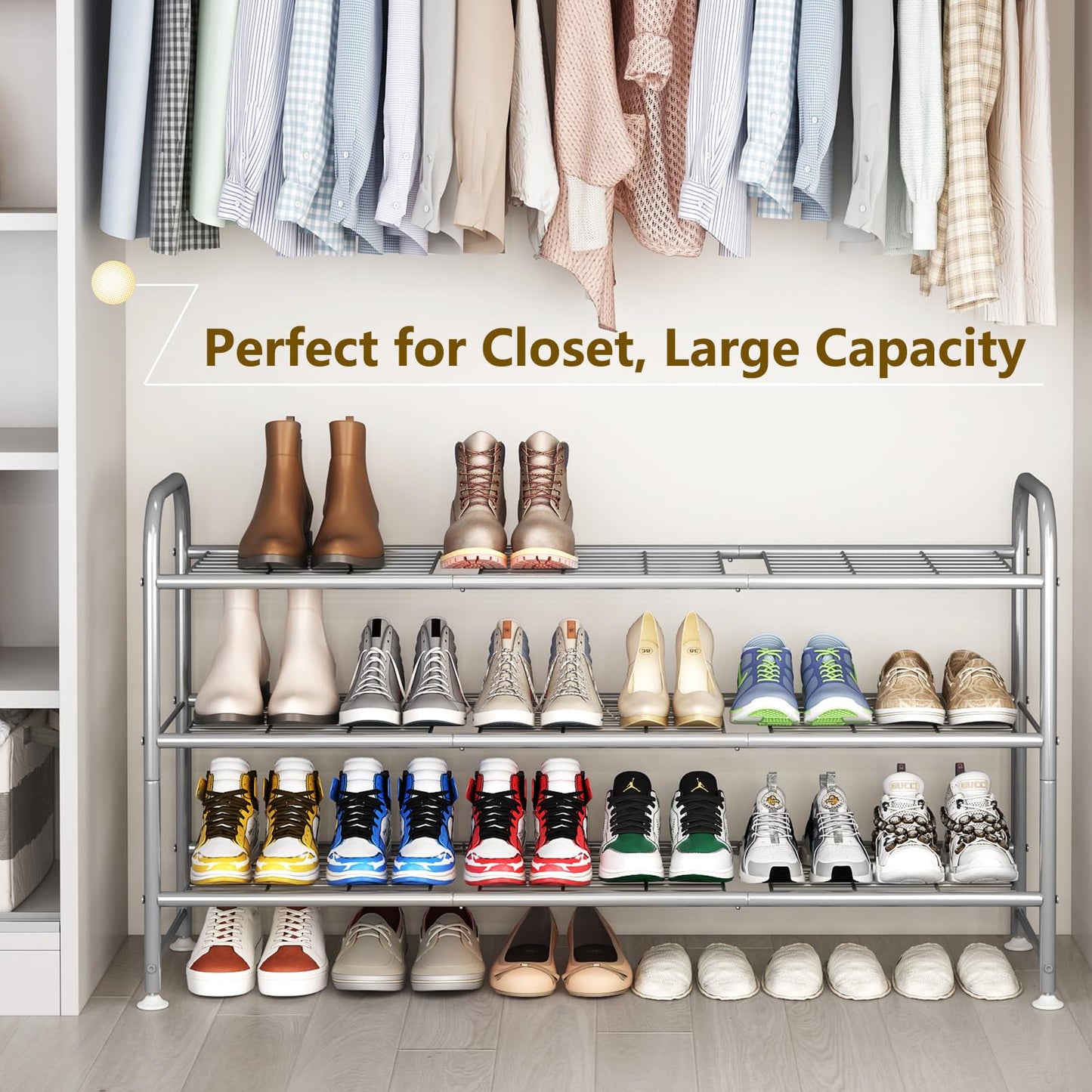 SUOERNUO Shoe Rack 3 Tier Storage Organizer for Closet Entryway Metal