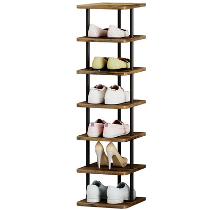 SUOERNUO Shoe Rack 7 Tier Vertical Storage Organizer Metal Narrow Slim Shelf