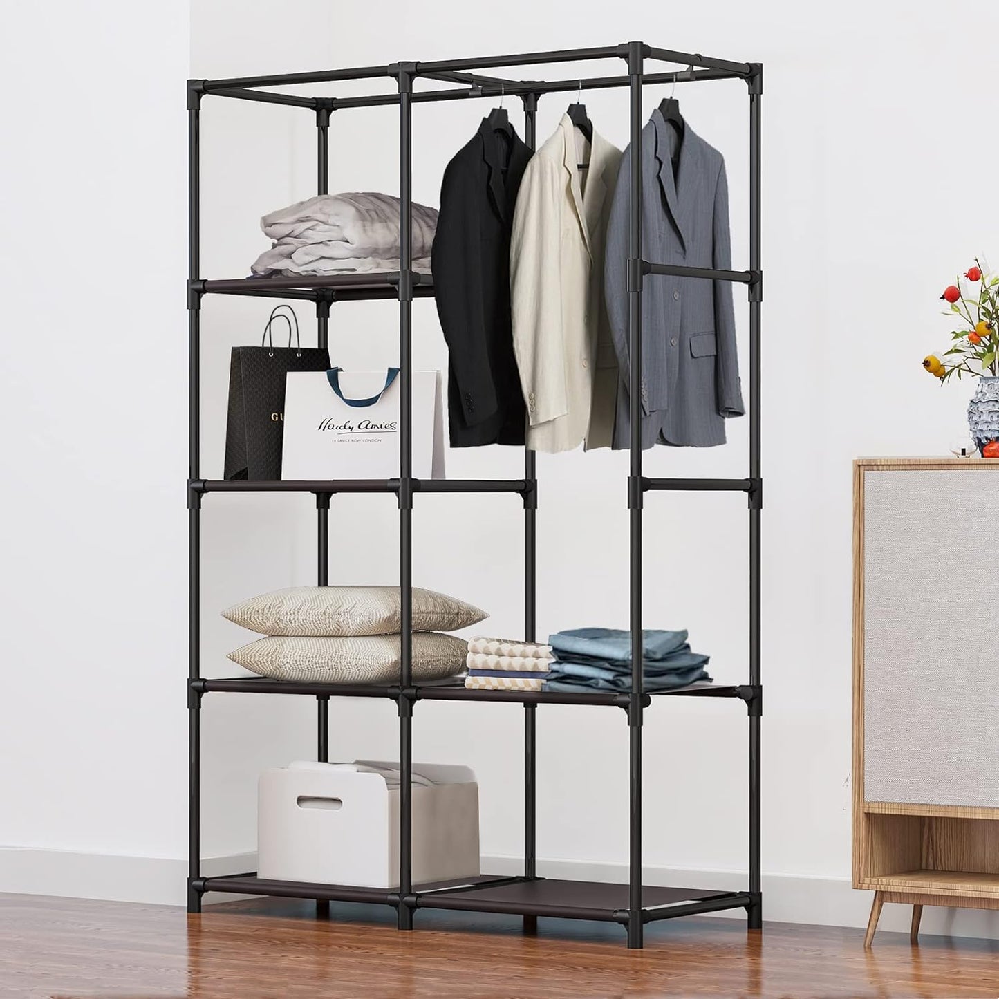 SUOERNUO 34 Inch Portable Closet Wardrobe Organizer Storage with Cover Non-Woben