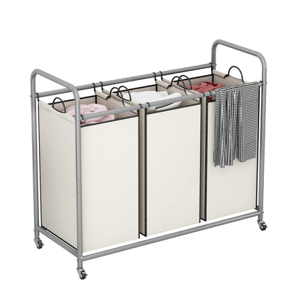 SUOERNUO 3-Bag Laundry Basket Cart with Heavy Duty Rolling Lockable Wheels and Removable