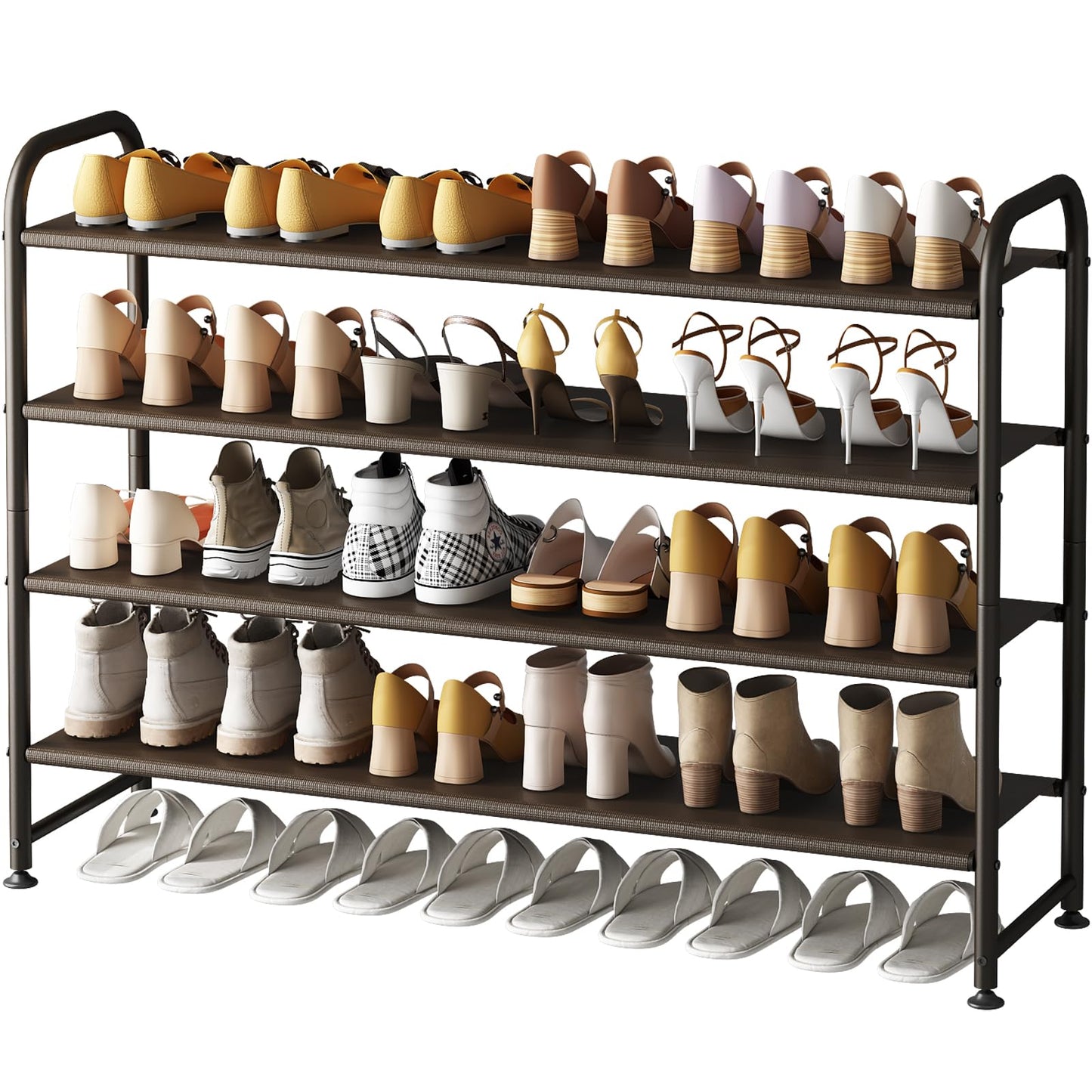 SUOERNUO Shoe Rack 4 Tier Long Storage Organizer Wide Metal Shoe Shelf