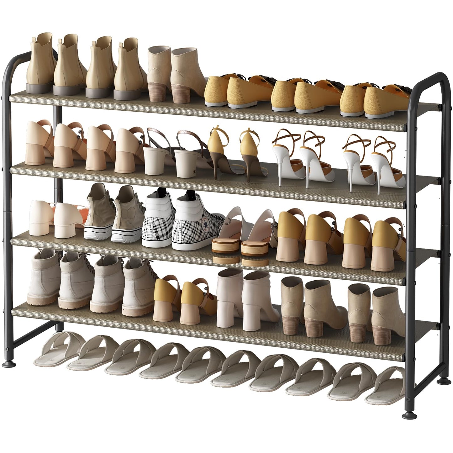 SUOERNUO Shoe Rack 4 Tier Long Storage Organizer Wide Metal Shoe Shelf