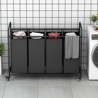 SUOERNUO 4-Bag Laundry Basket Cart with Heavy Duty Rolling Lockable Wheels and Removable