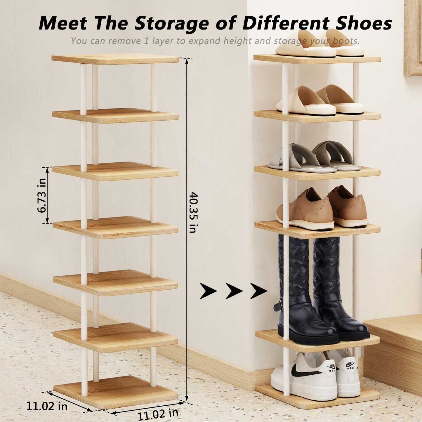 SUOERNUO Shoe Rack 7 Tier Vertical Storage Organizer Metal Narrow Slim Shelf