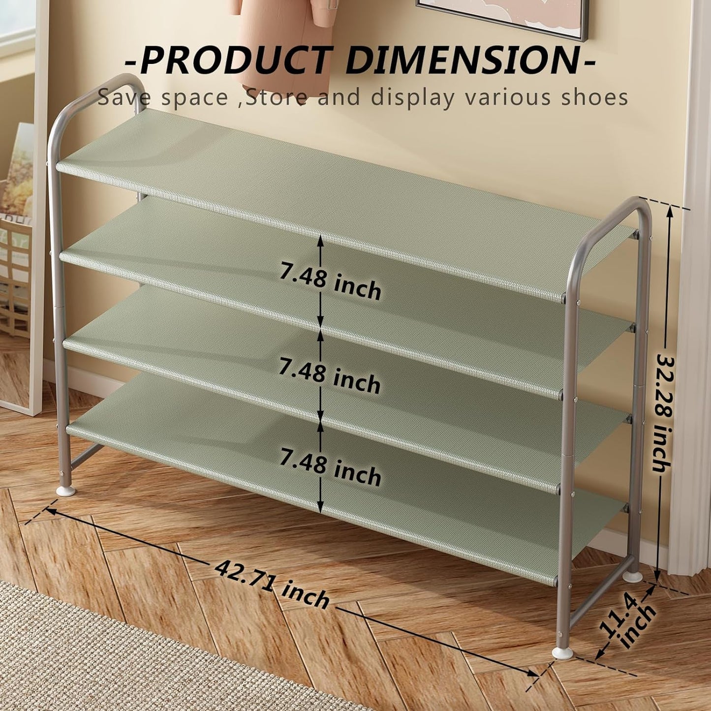 SUOERNUO Shoe Rack 4 Tier Long Storage Organizer Wide Metal Shoe Shelf