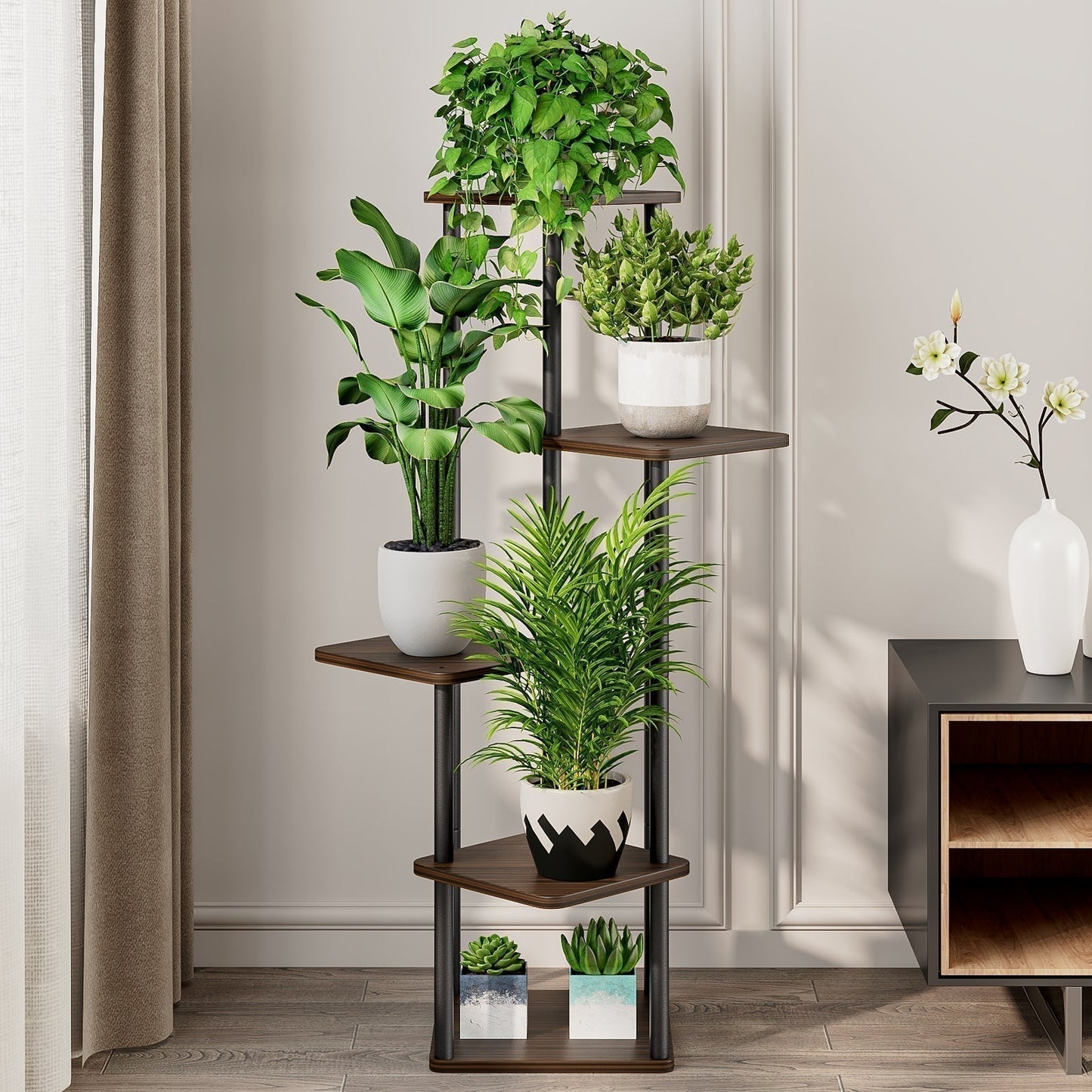 SUOERNUO Plant Stand 5 Tier 6 Potted Indoor Metal Corner Flower Shelf for Multiple Plants