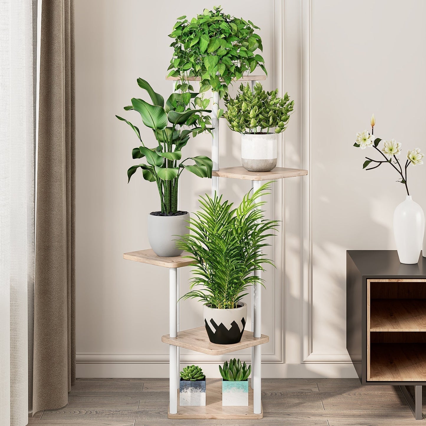 SUOERNUO Plant Stand 5 Tier 6 Potted Indoor Metal Corner Flower Shelf for Multiple Plants