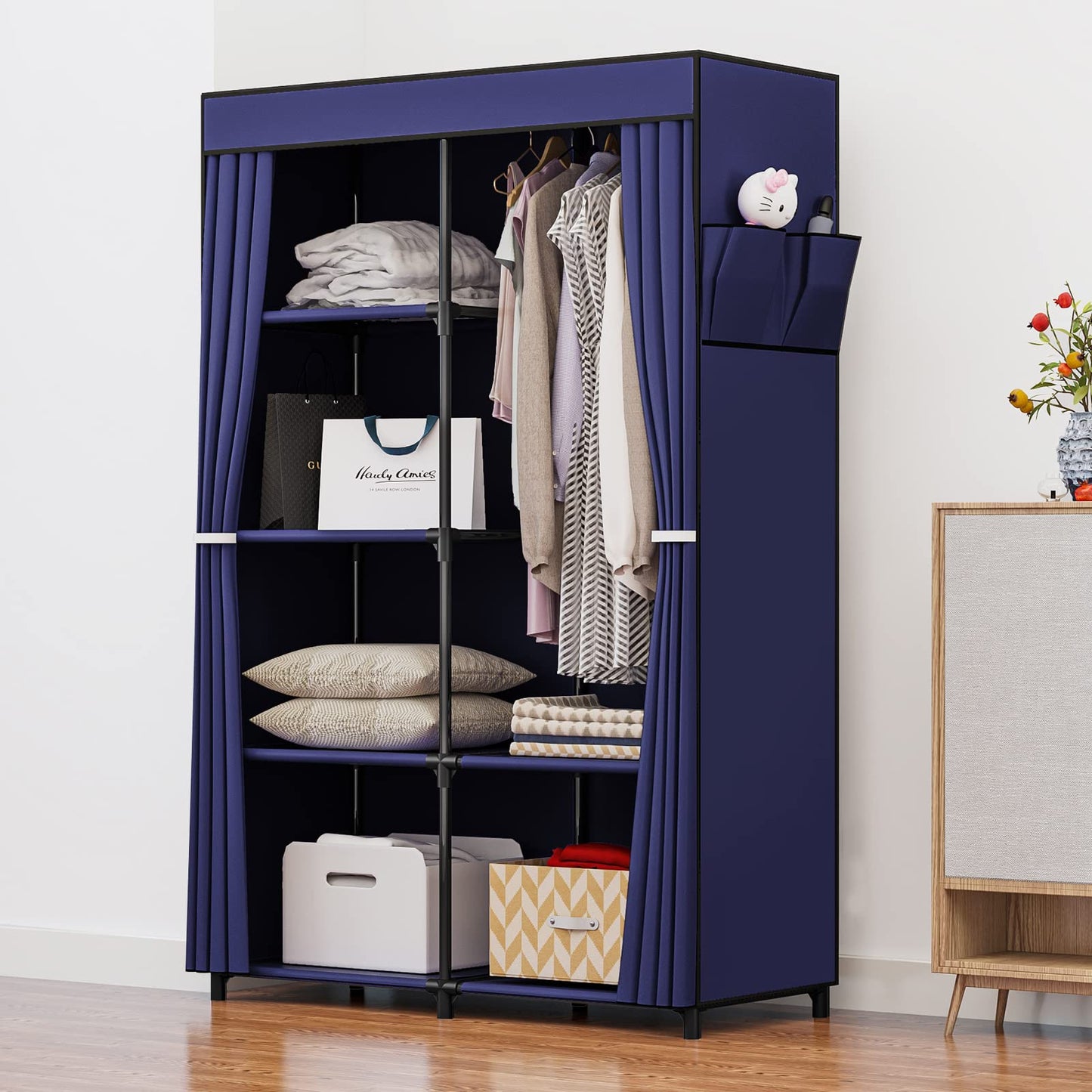 SUOERNUO 34 Inch Portable Closet Wardrobe Organizer Storage with Cover Non-Woben