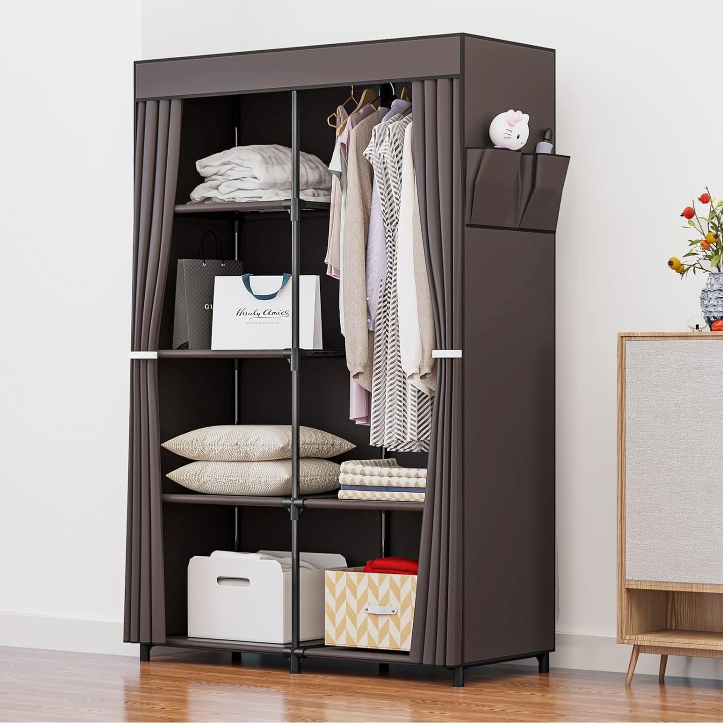 SUOERNUO 34 Inch Portable Closet Wardrobe Organizer Storage with Cover Non-Woben