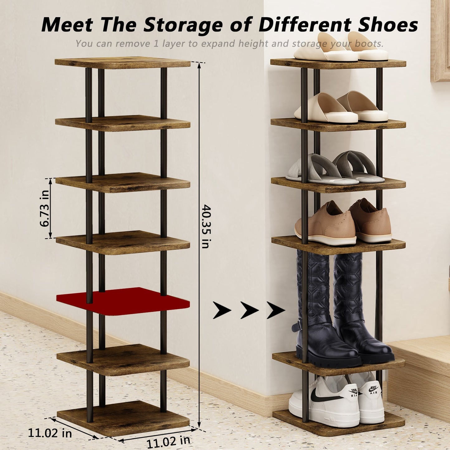SUOERNUO Shoe Rack 7 Tier Vertical Storage Organizer Metal Narrow Slim Shelf