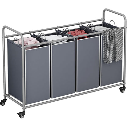 SUOERNUO 4-Bag Laundry Basket Cart with Heavy Duty Rolling Lockable Wheels and Removable