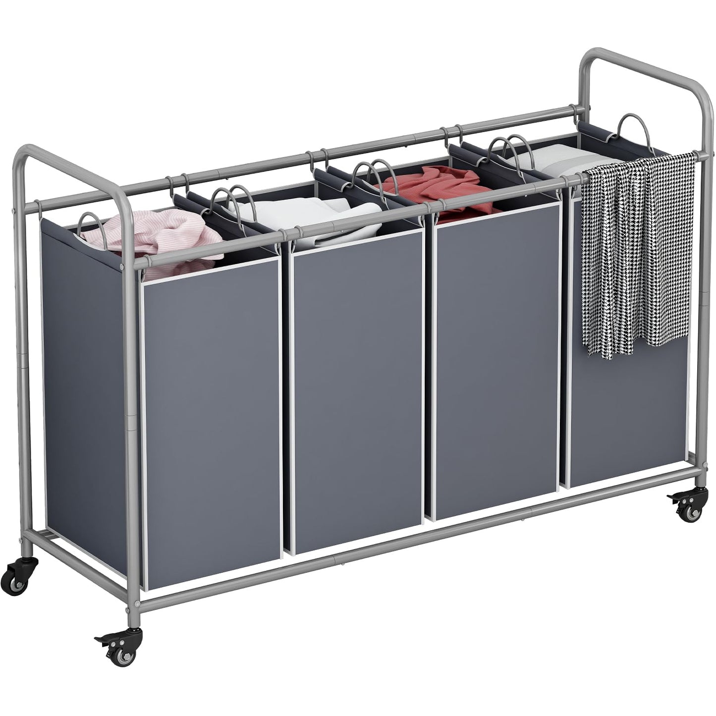 SUOERNUO 4-Bag Laundry Basket Cart with Heavy Duty Rolling Lockable Wheels and Removable