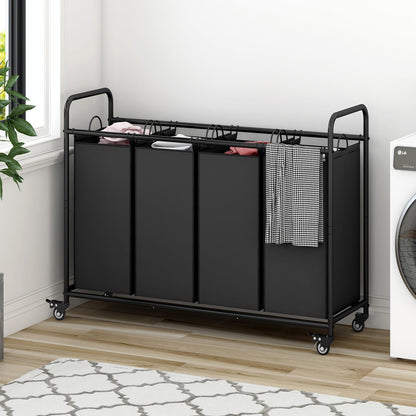 SUOERNUO 4-Bag Laundry Basket Cart with Heavy Duty Rolling Lockable Wheels and Removable