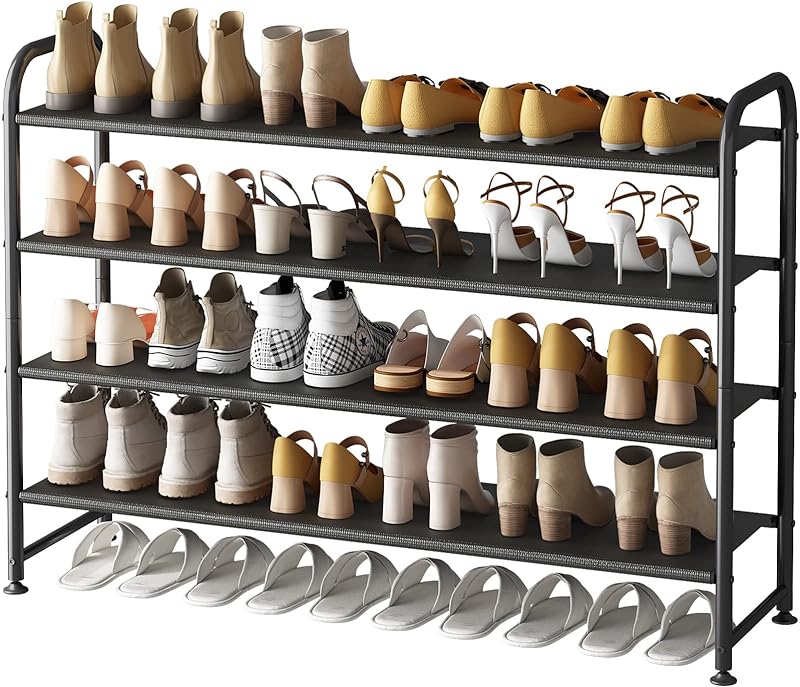 SUOERNUO Shoe Rack 4 Tier Long Storage Organizer Wide Metal Shoe Shelf