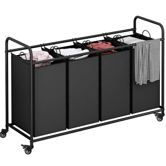 SUOERNUO 4-Bag Laundry Basket Cart with Heavy Duty Rolling Lockable Wheels and Removable
