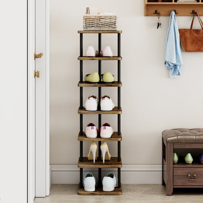 SUOERNUO Shoe Rack 7 Tier Vertical Storage Organizer Metal Narrow Slim Shelf