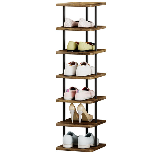 SUOERNUO Shoe Rack 7 Tier Vertical Storage Organizer Metal Narrow Slim Shelf