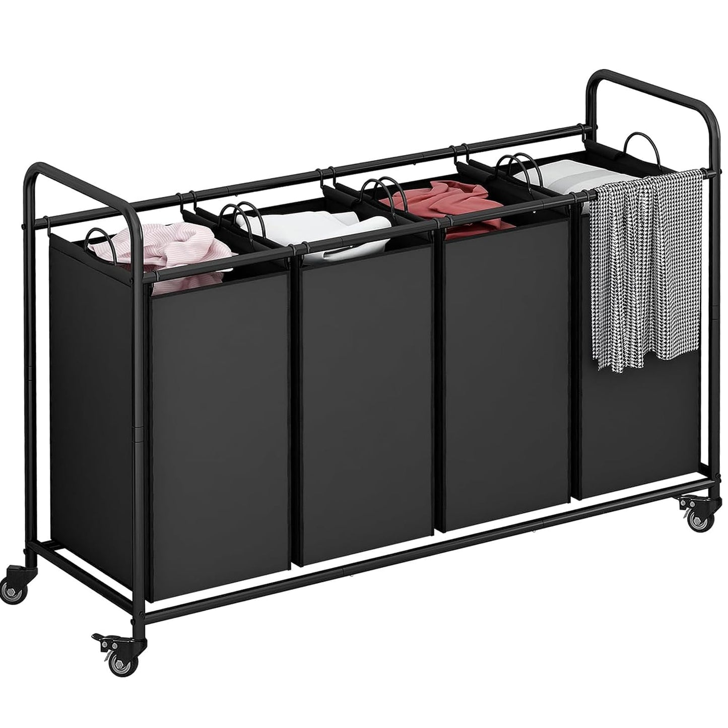 SUOERNUO 4-Bag Laundry Basket Cart with Heavy Duty Rolling Lockable Wheels and Removable