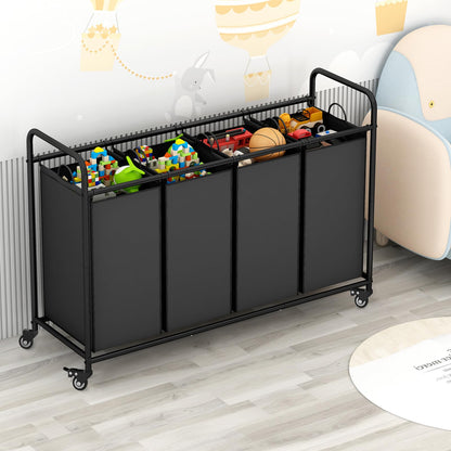 SUOERNUO 4-Bag Laundry Basket Cart with Heavy Duty Rolling Lockable Wheels and Removable
