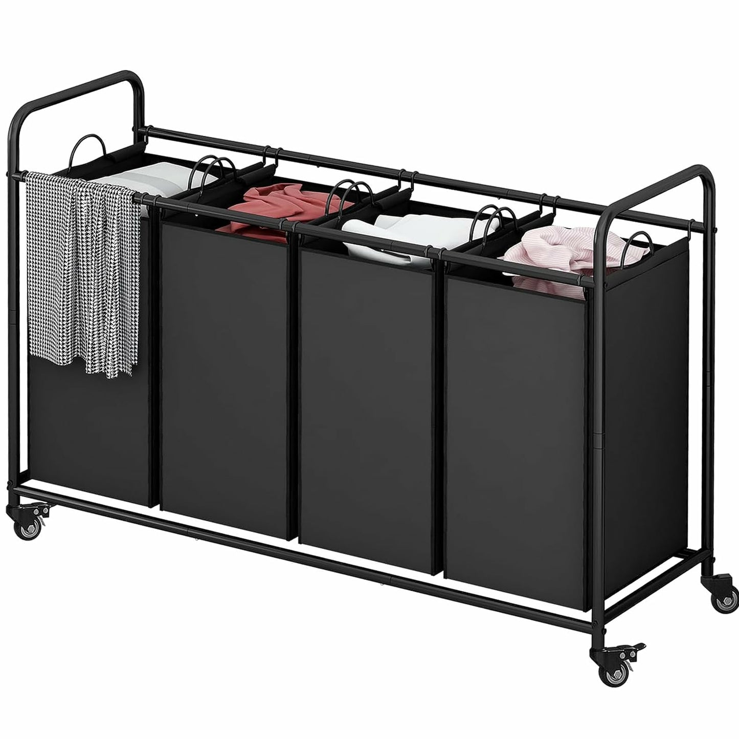 SUOERNUO 4-Bag Laundry Basket Cart with Heavy Duty Rolling Lockable Wheels and Removable
