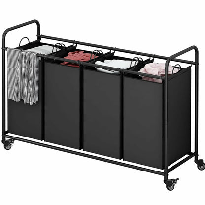 SUOERNUO 4-Bag Laundry Basket Cart with Heavy Duty Rolling Lockable Wheels and Removable
