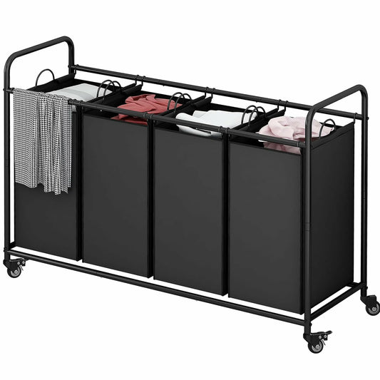 SUOERNUO 4-Bag Laundry Basket Cart with Heavy Duty Rolling Lockable Wheels and Removable