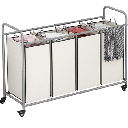 SUOERNUO 4-Bag Laundry Basket Cart with Heavy Duty Rolling Lockable Wheels and Removable