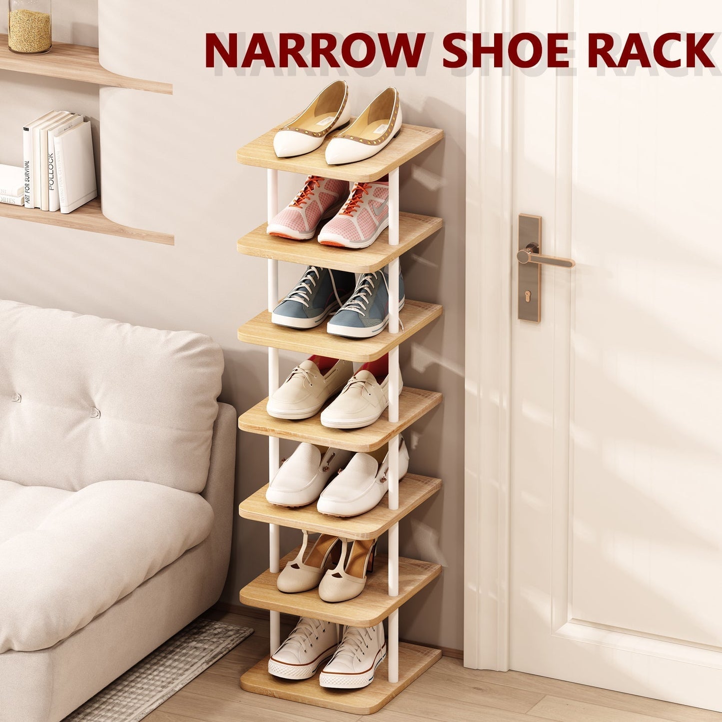 SUOERNUO Shoe Rack 7 Tier Vertical Storage Organizer Metal Narrow Slim Shelf