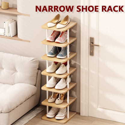 SUOERNUO Shoe Rack 7 Tier Vertical Storage Organizer Metal Narrow Slim Shelf