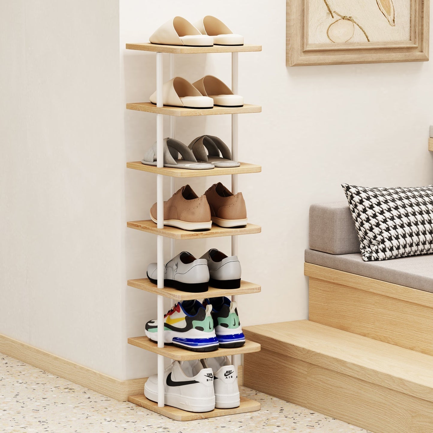 SUOERNUO Shoe Rack 7 Tier Vertical Storage Organizer Metal Narrow Slim Shelf