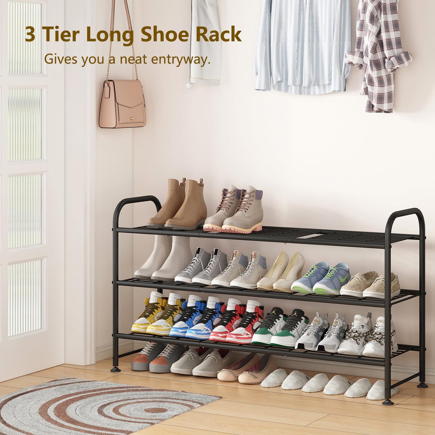 SUOERNUO Shoe Rack 3 Tier Storage Organizer for Closet Entryway Metal