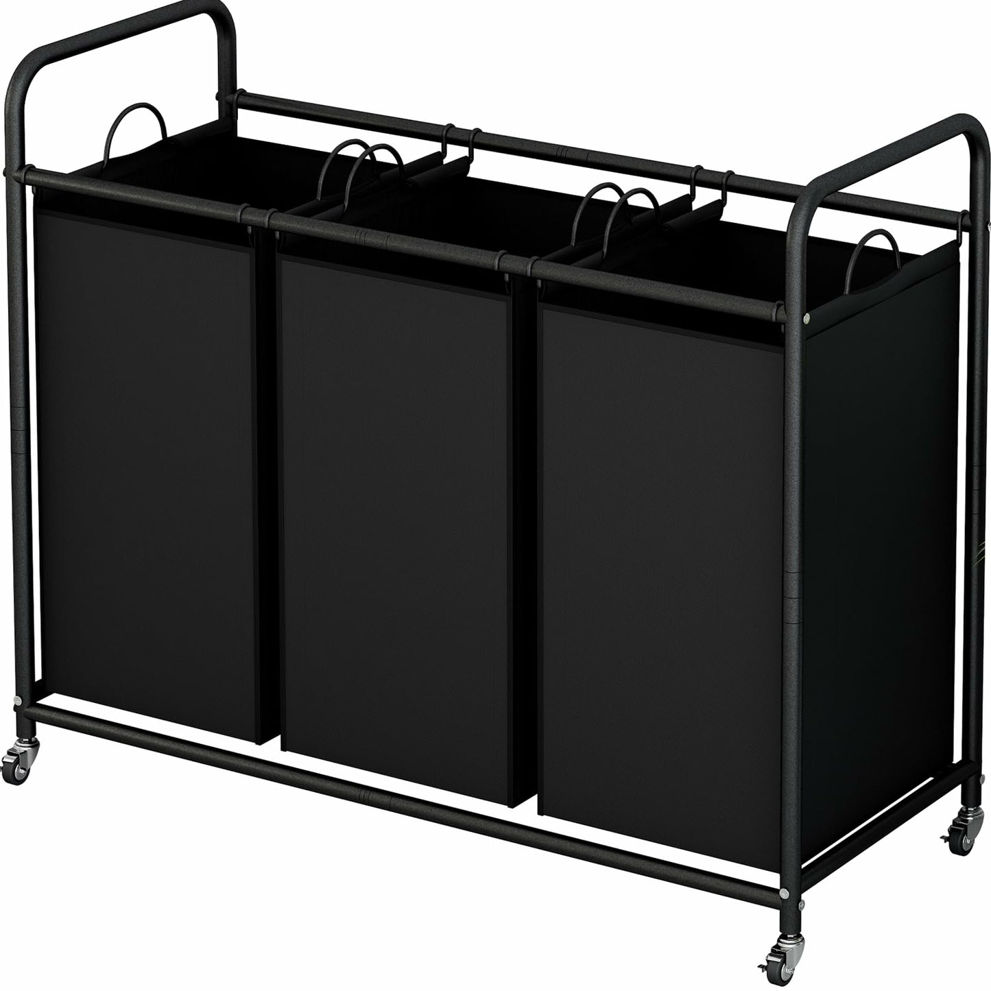 SUOERNUO 3-Bag Laundry Basket Cart with Heavy Duty Rolling Lockable Wheels and Removable
